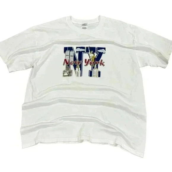 Anvil Other - Vintage 90s New York Graphic Tee XL White Cotton Anvil Tourist NY Twin Towers